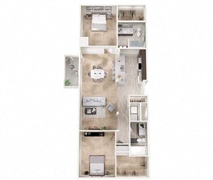 Floor plan for 2 beds, 2 baths, 1196 sqft